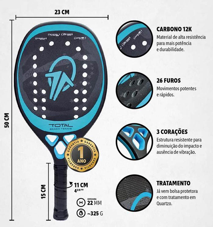 Raquete Beach Tennis Total Pro Carbono 12k